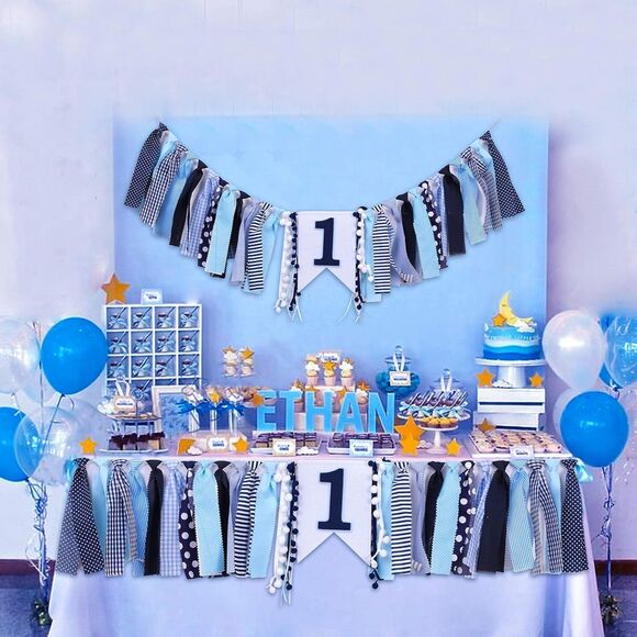 Baby Boy Blue First Birthday Highchair Banner - Picture 6 of 8